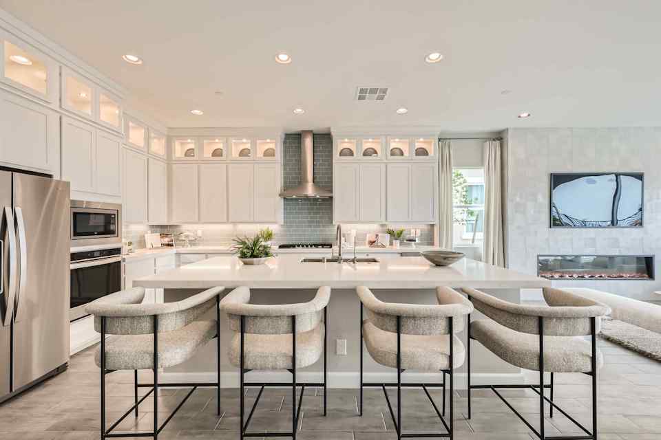 A kitchen with a large island.