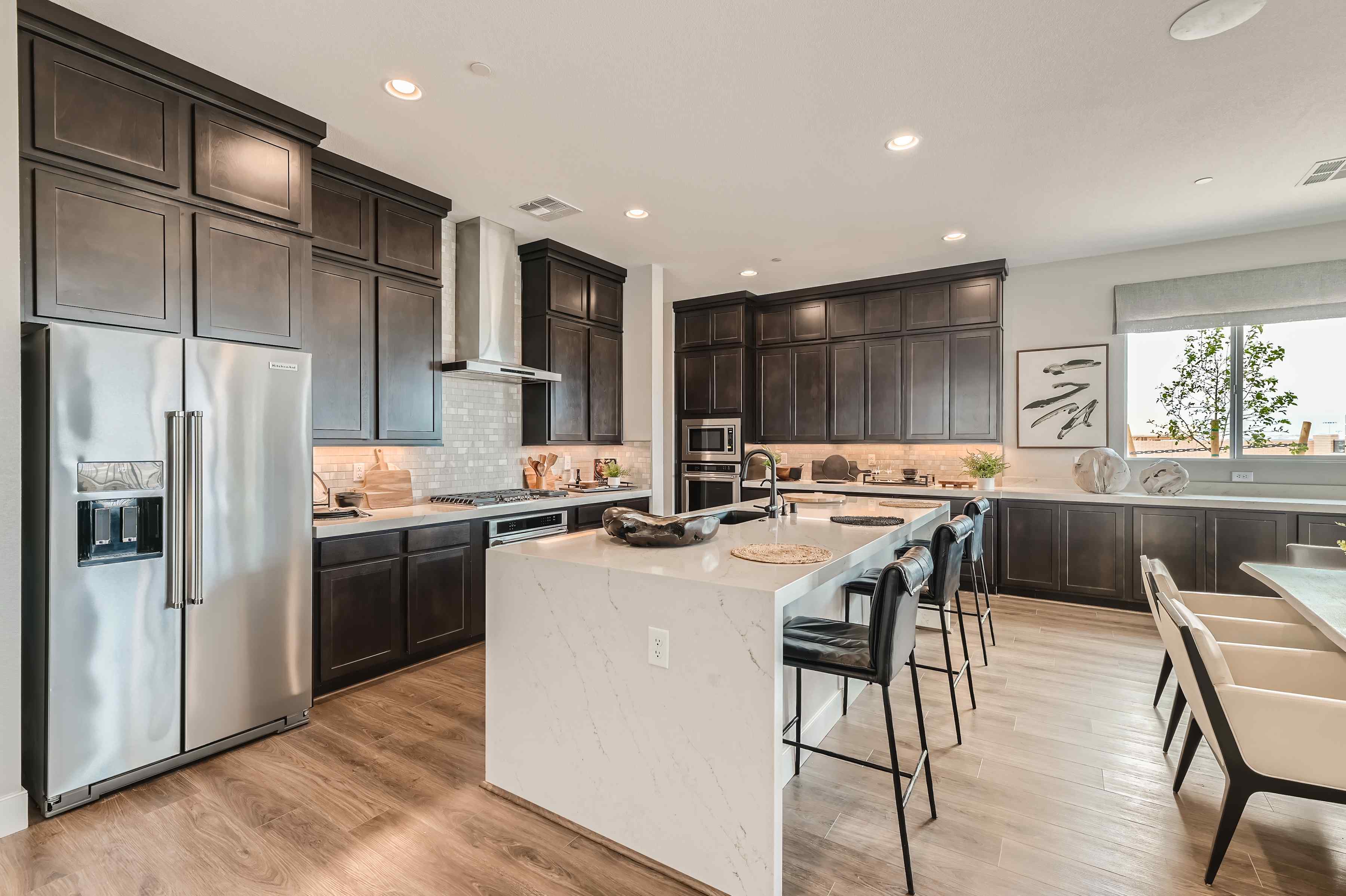A kitchen with a large island.