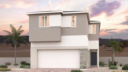 A white house with palm trees.