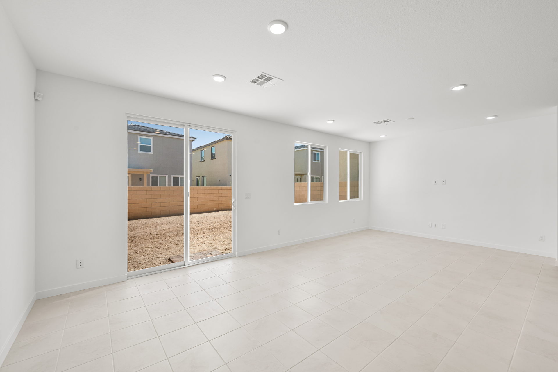 A room with a glass door.