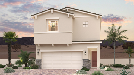 A white house with palm trees.