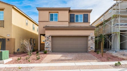 A building with a garage.
