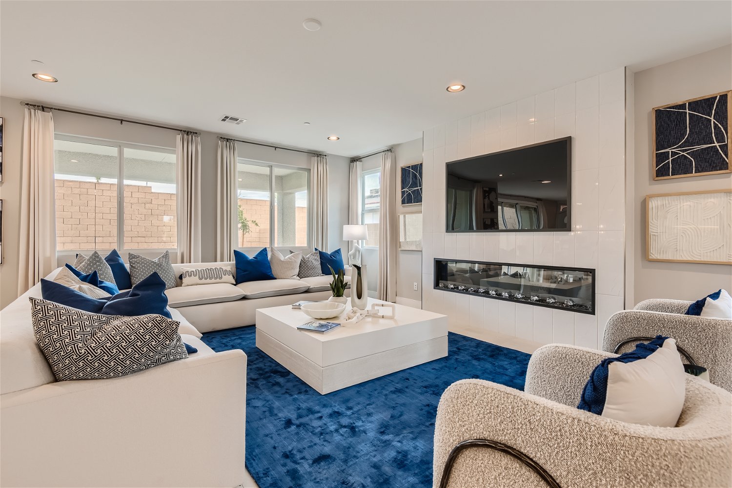 A living room with a fireplace.