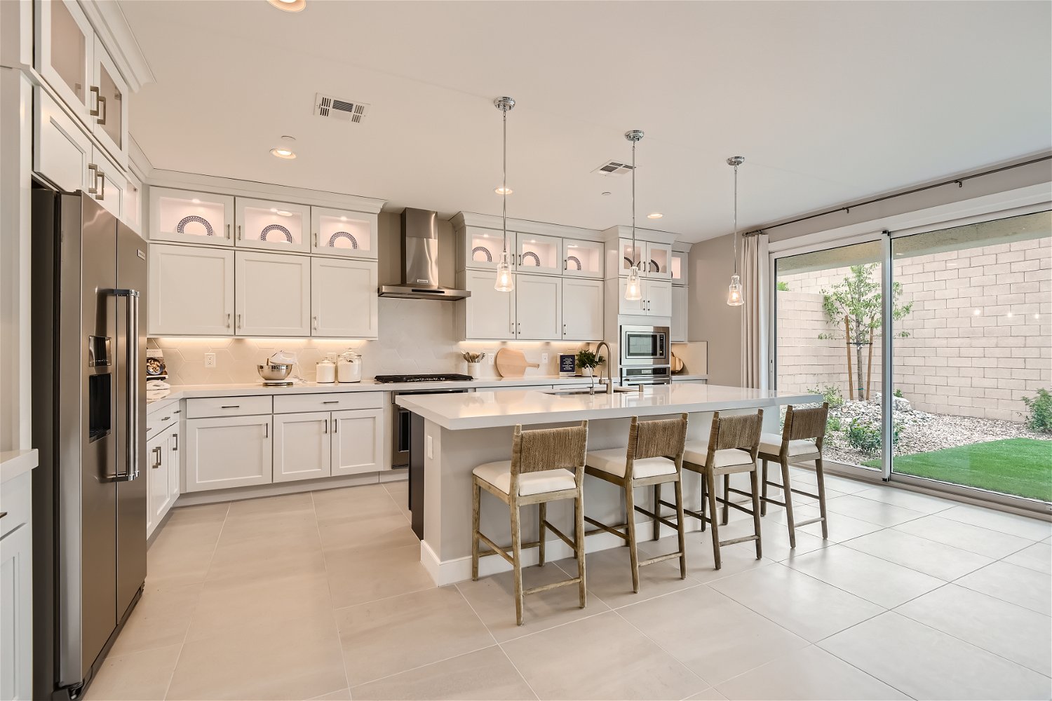 A kitchen with a large island.