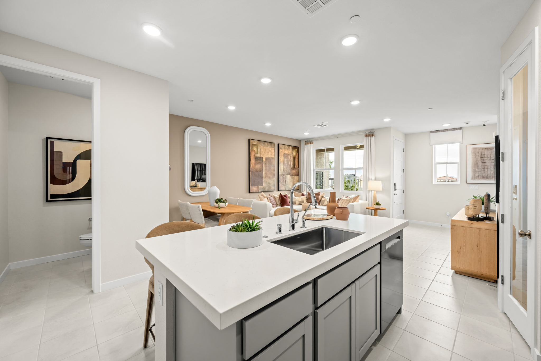 A large kitchen with a large island.
