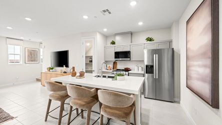 A kitchen with a large island.