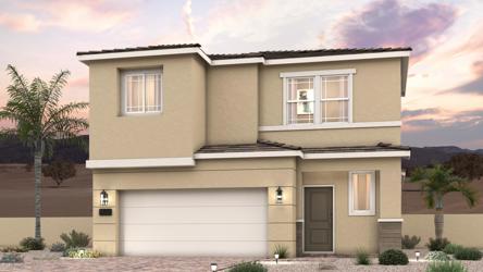 A house with a driveway and palm trees.