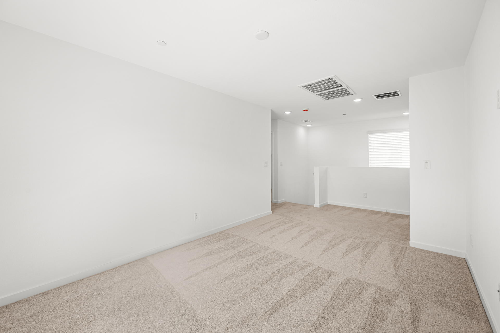 A room with a carpet and a rug.