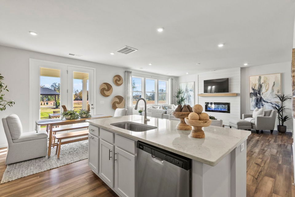 A kitchen with a large island.