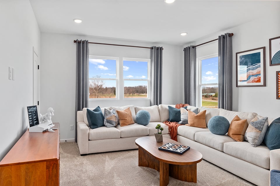 A living room with a couch and a coffee table.