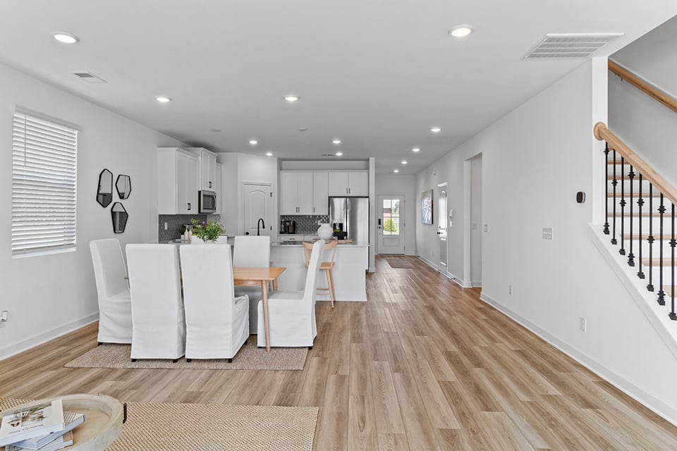 A kitchen and dining room.