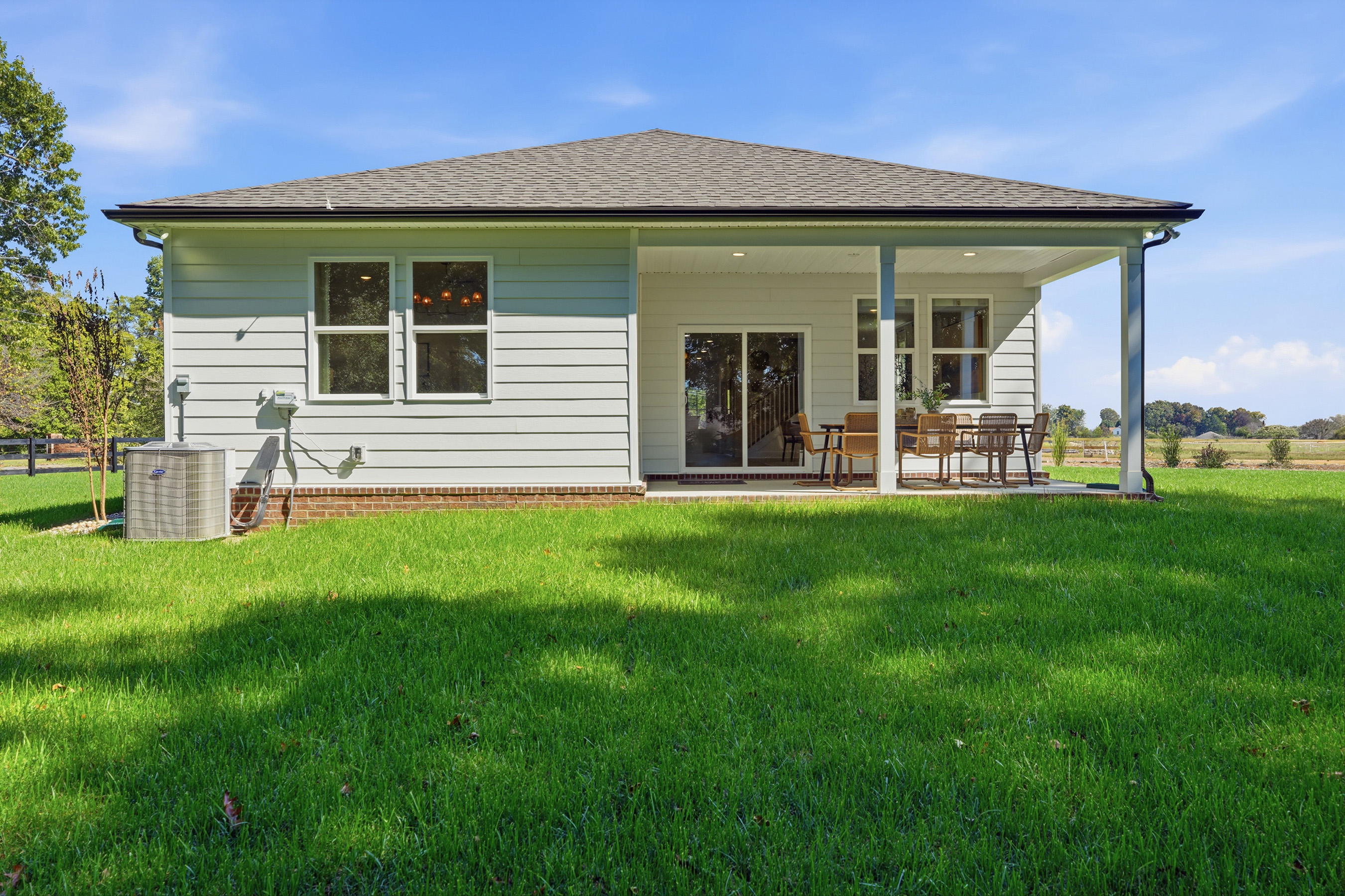 A house with a lawn.