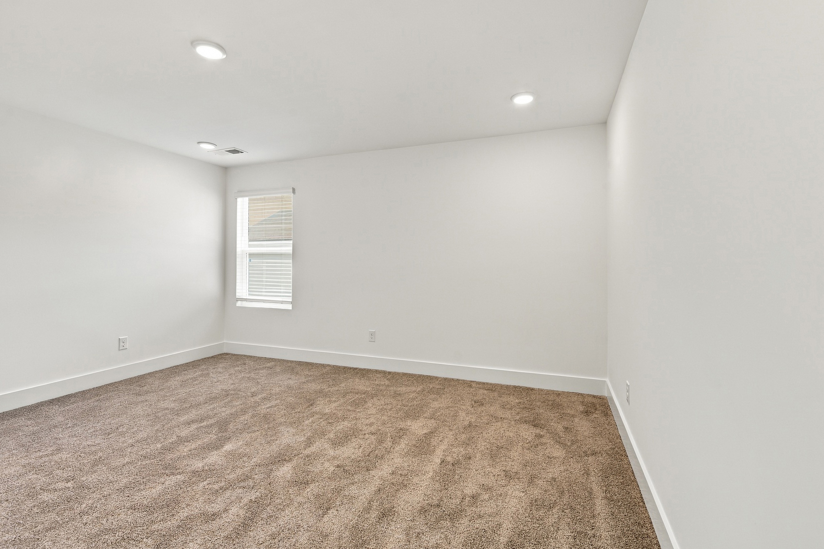 A room with a carpet and a rug.