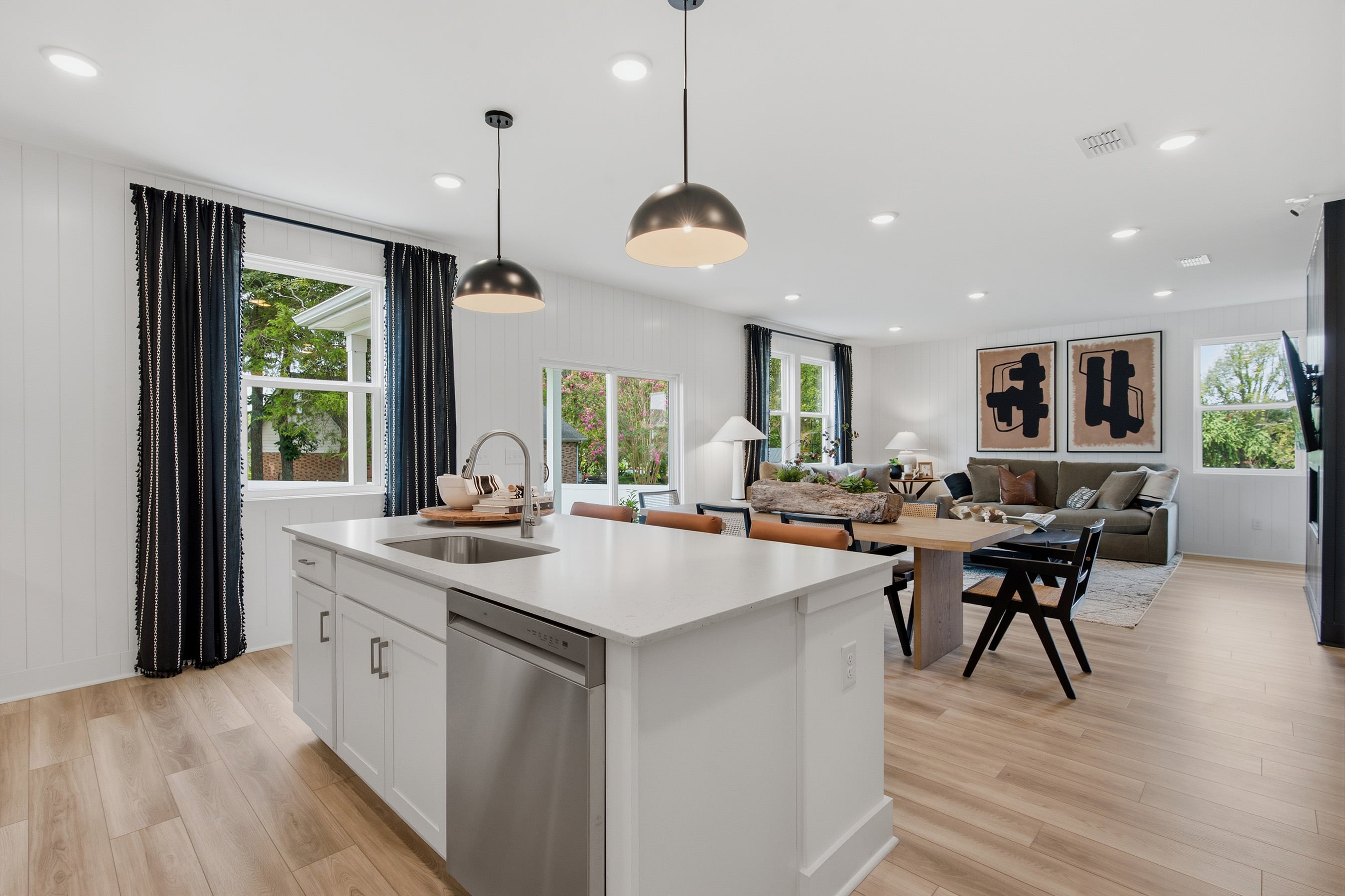 A kitchen with a large island.