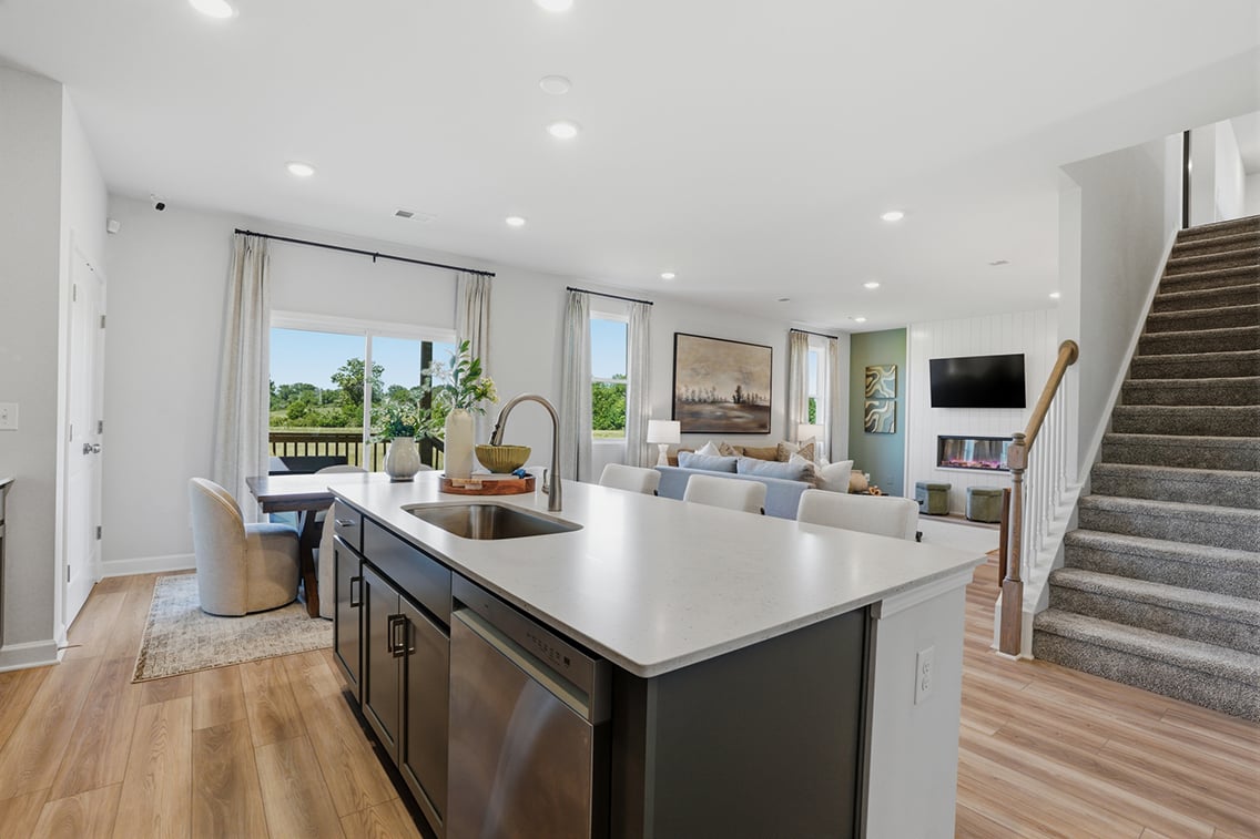 A kitchen with a large island.