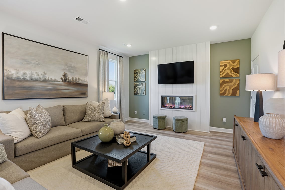 A living room with a large map.