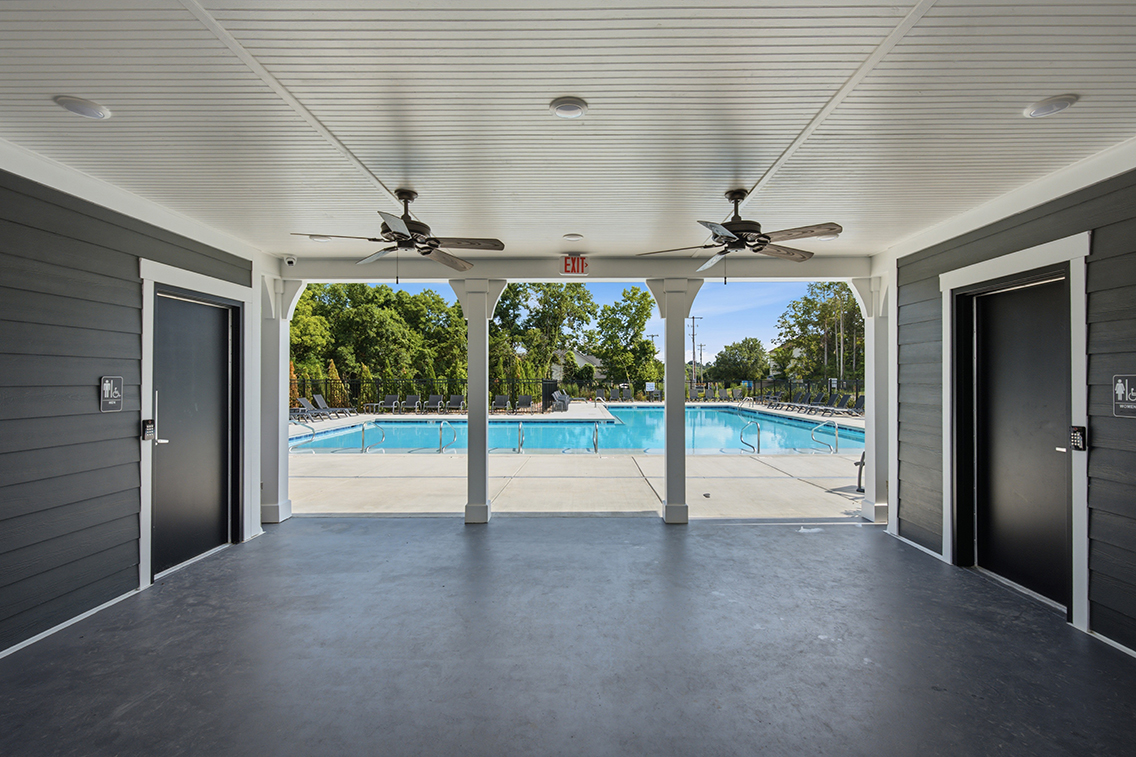 A swimming pool in a building.