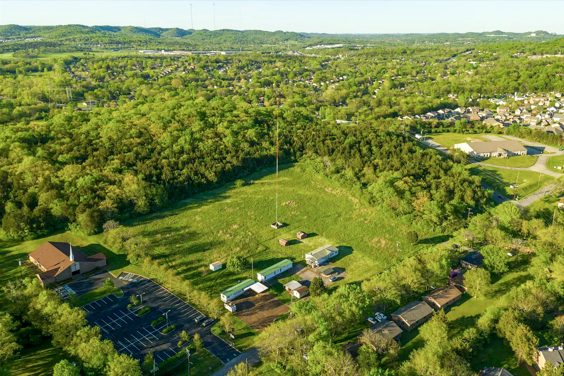 A high angle view of a town.