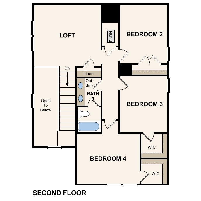 Bristol floor plan, second floor