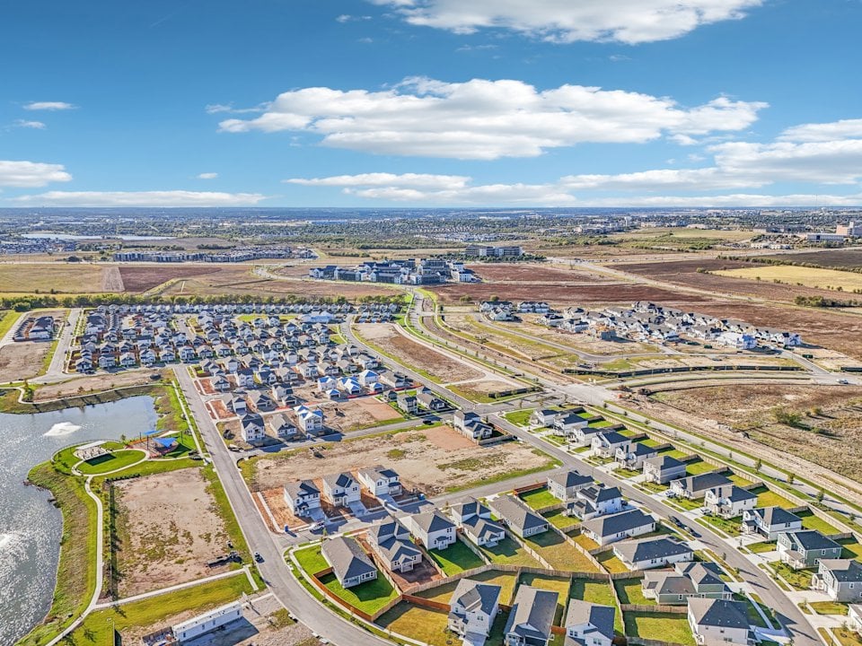 An aerial view of a city.