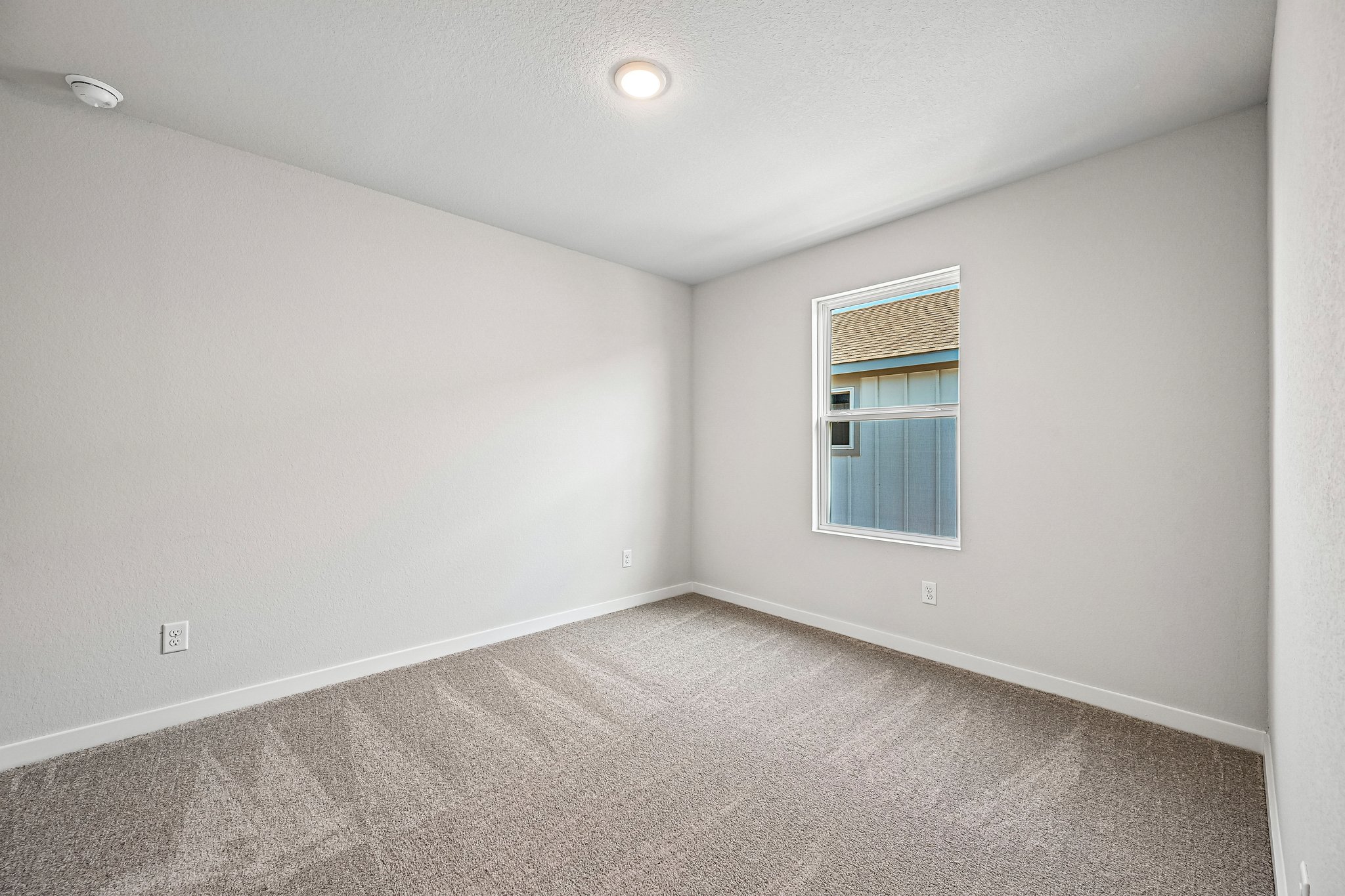 A room with a carpet and a window.