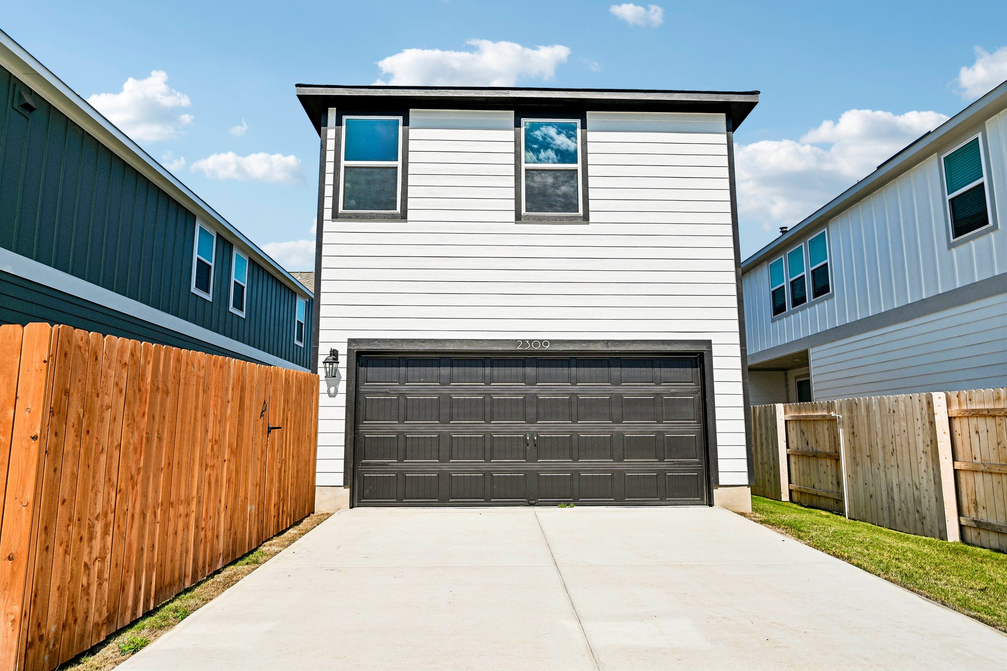 A garage in a neighborhood.