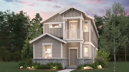 A house with trees around it.