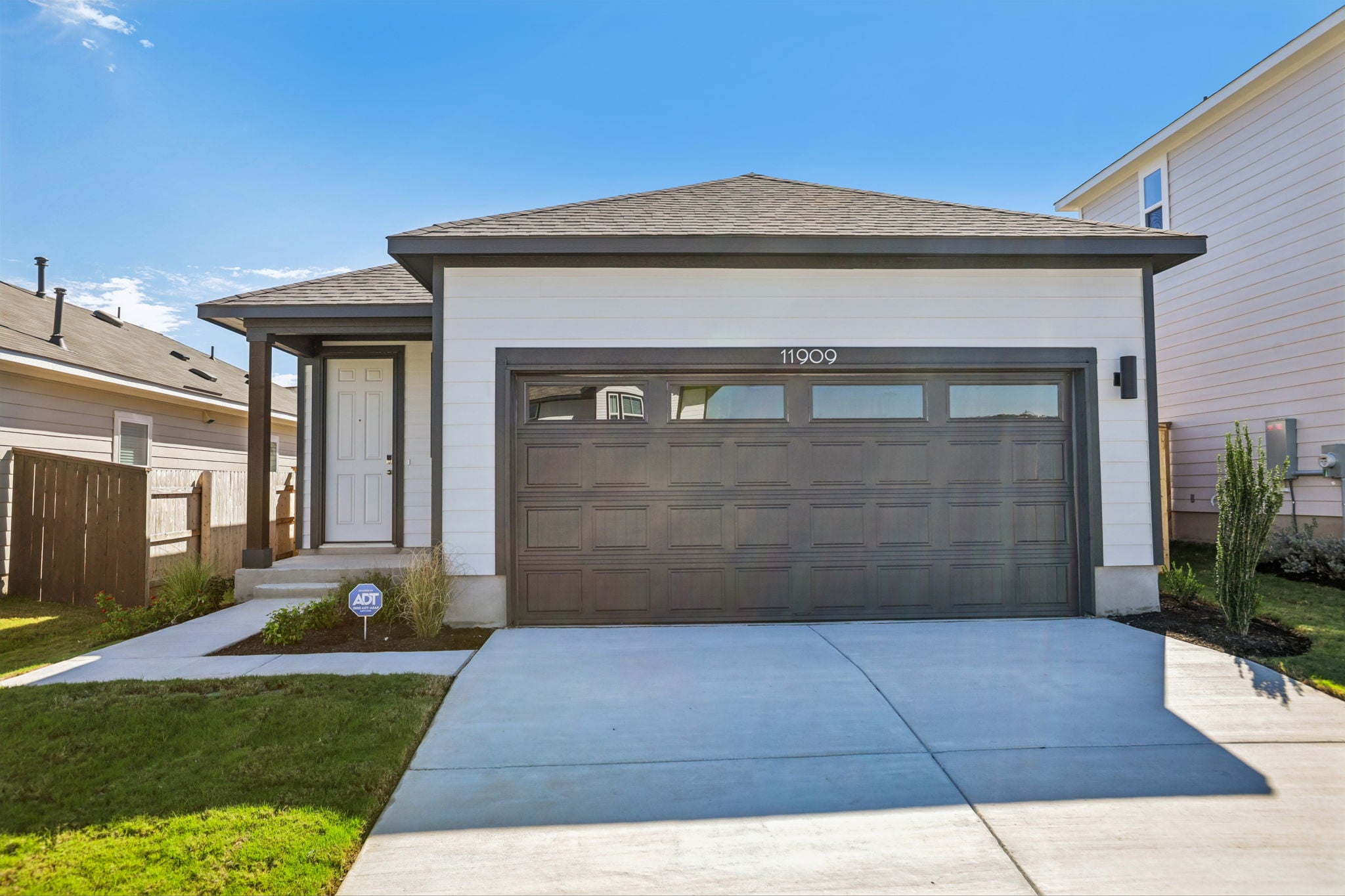 A garage in a neighborhood.