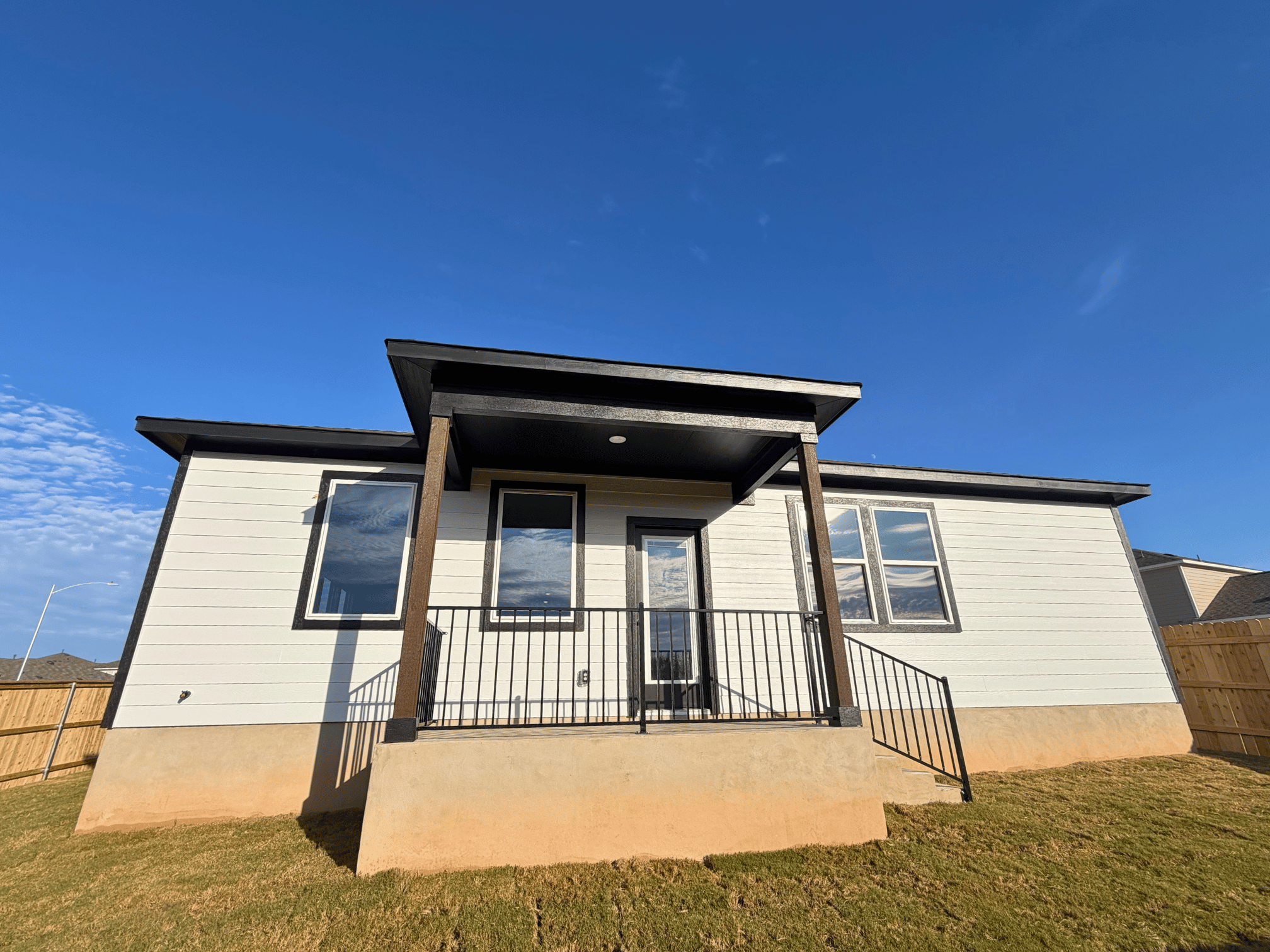 A house with a deck.