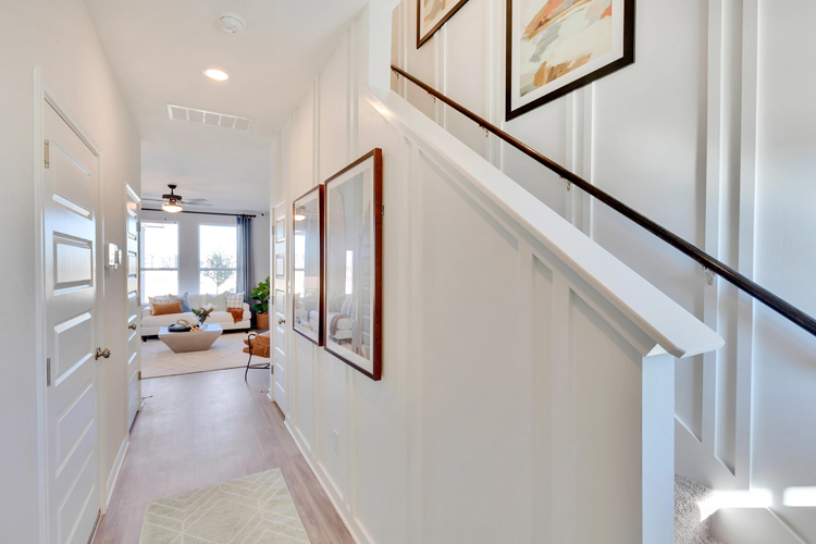 A white staircase in a house.