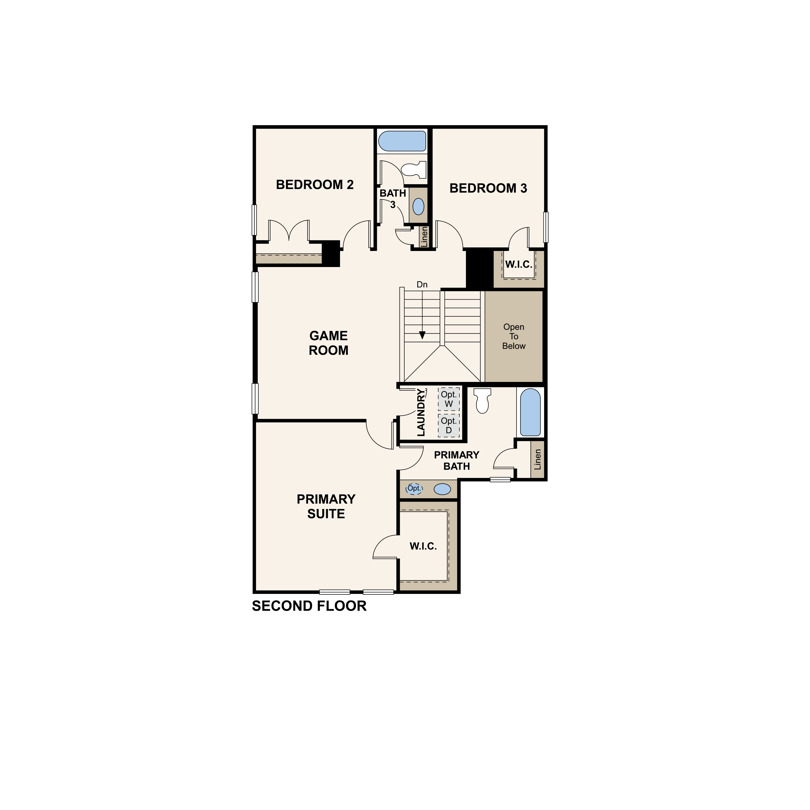 Newton second floor layout in Eastwood at Sonterra in Jarrell, TX by Century Communities