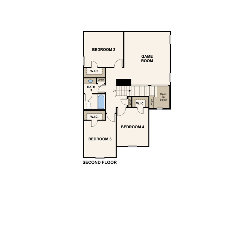 Parker second floor layout in Eastwood at Sonterra in Jarrell, TX by Century Communities