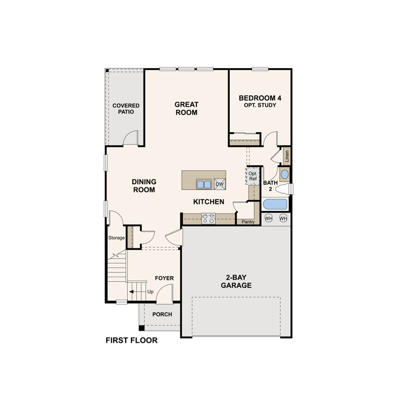 Redbud first floor layout in Eastwood at Sonterra in Jarrell, TX by Century Communities
