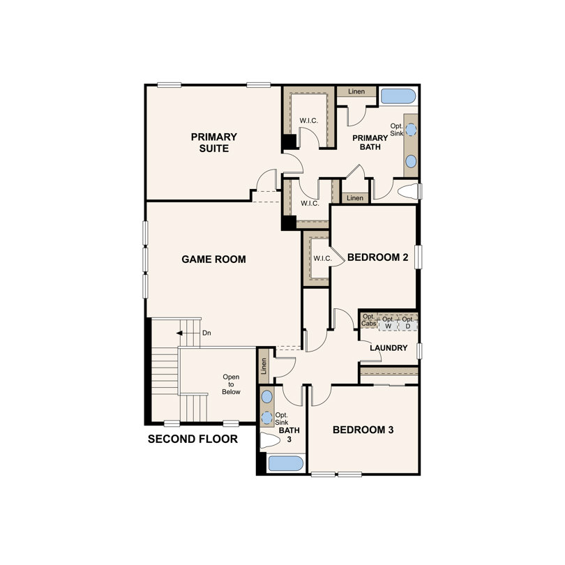 Redbud second floor layout in Eastwood at Sonterra in Jarrell, TX by Century Communities