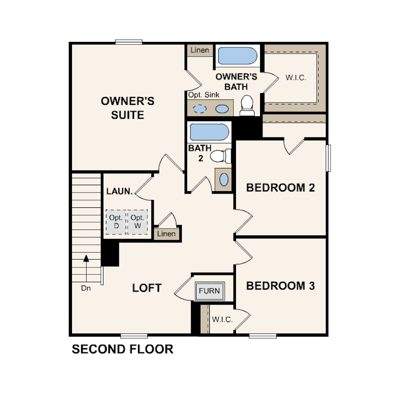 Auburn floor plan, second floor