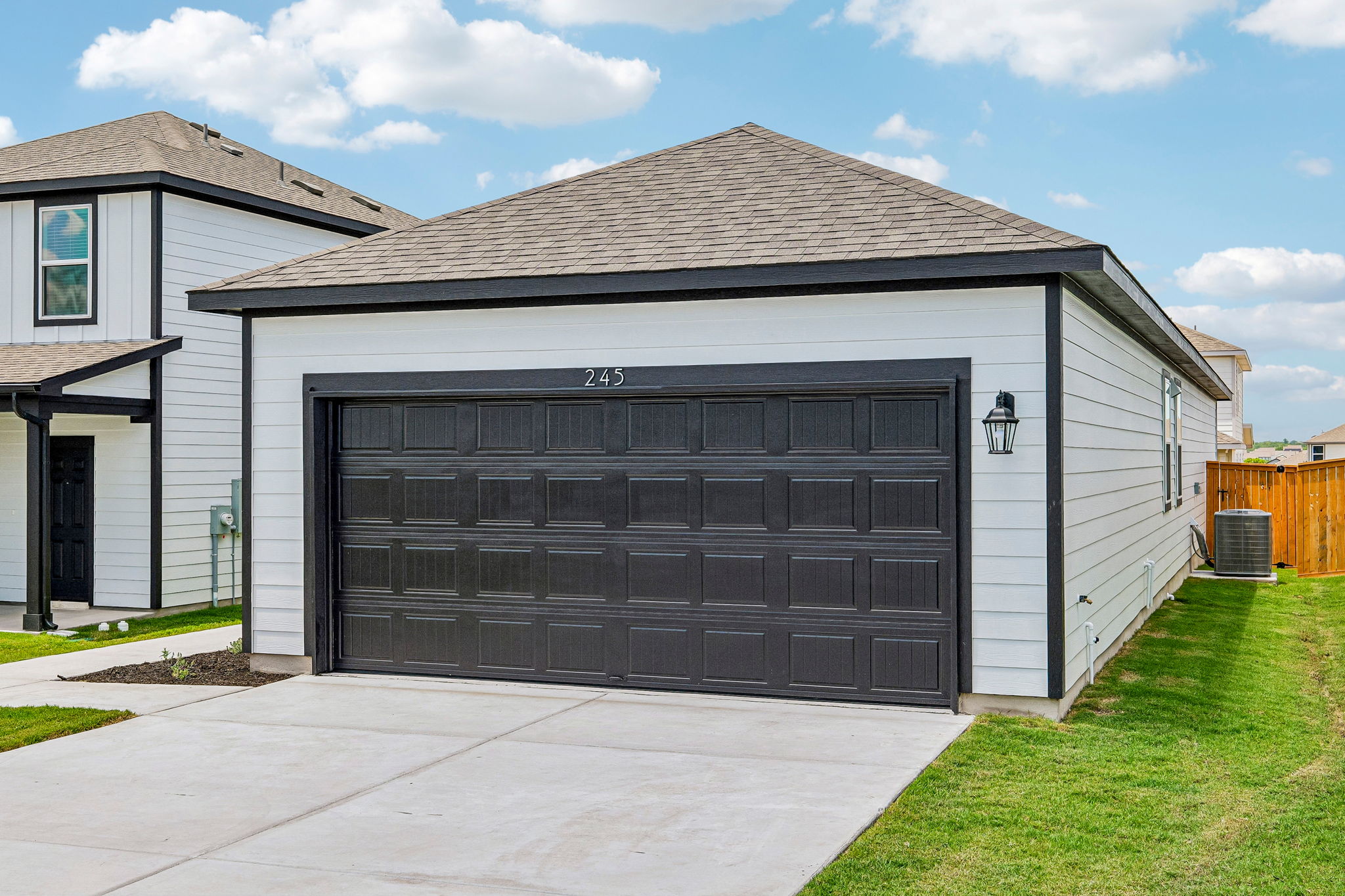 A garage in a neighborhood.