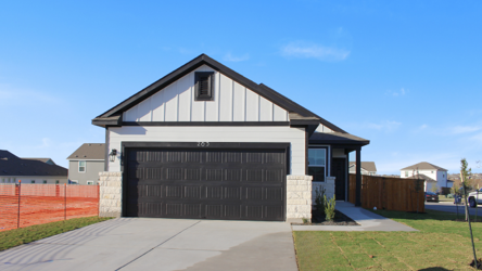 A house with a garage.