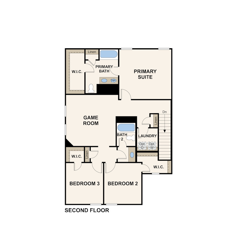 Kendall second floor layout in Eastwood at Sonterra in Jarrell, TX by Century Communities