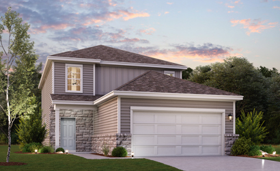 Santiago plan elevation A at Sonterra in Jarrell TX by Century Communities