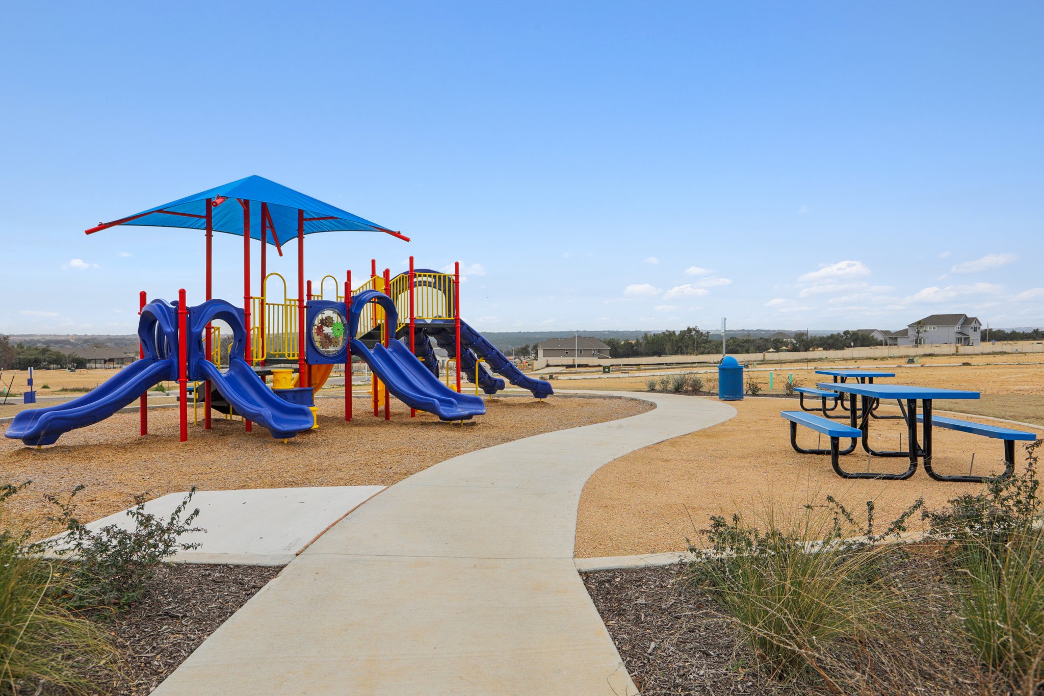 A blue and red playground.
