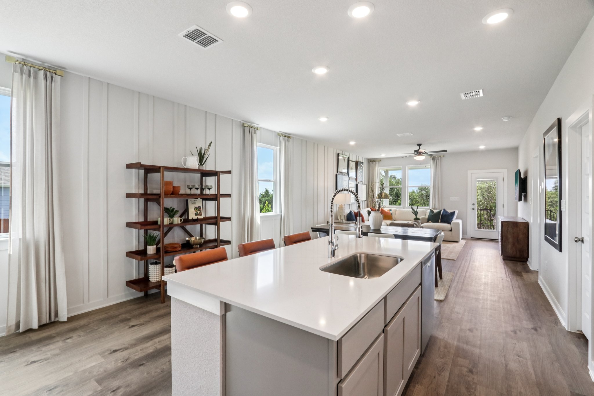A kitchen with a large island.