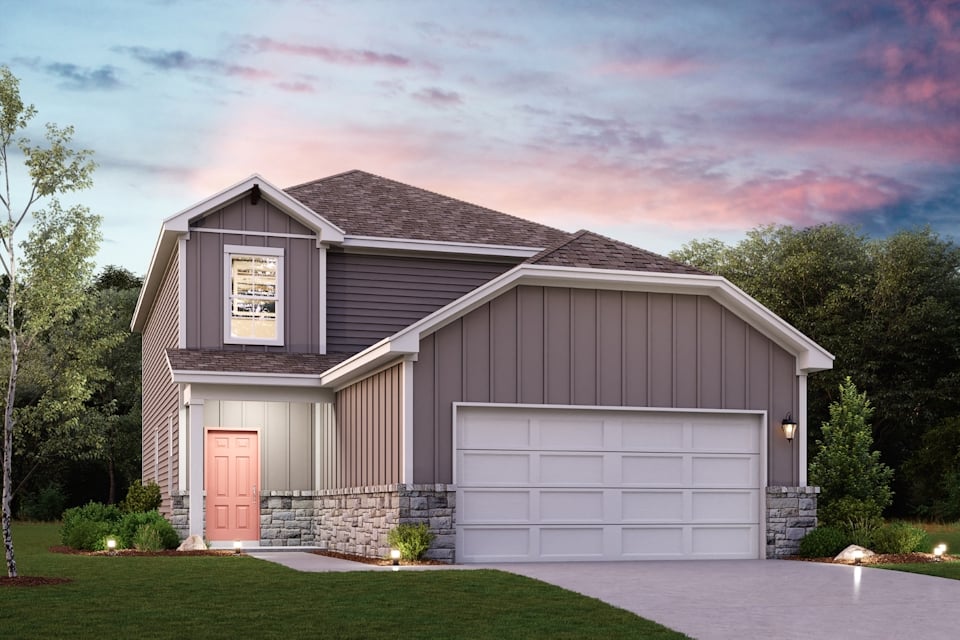 A building with a garage.