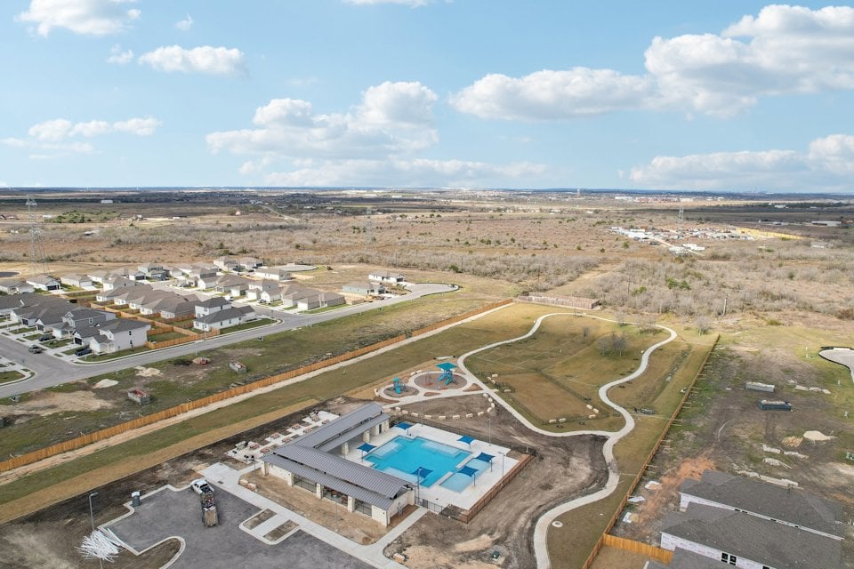 A large area with buildings and roads.