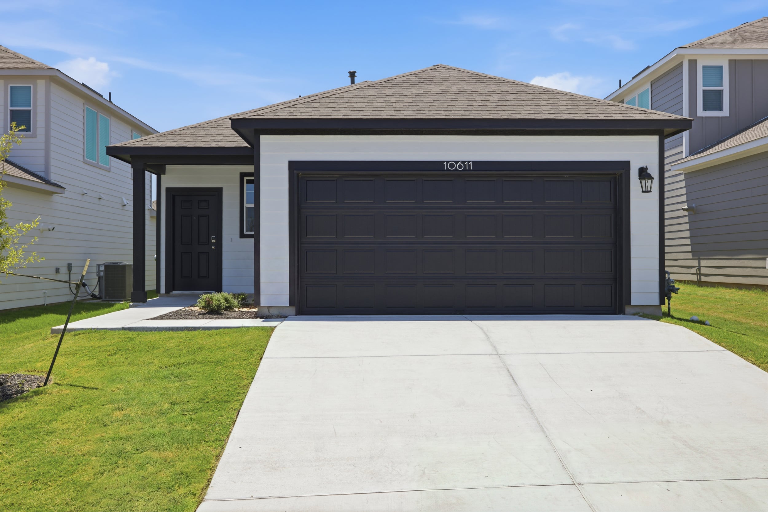 A garage in a neighborhood.