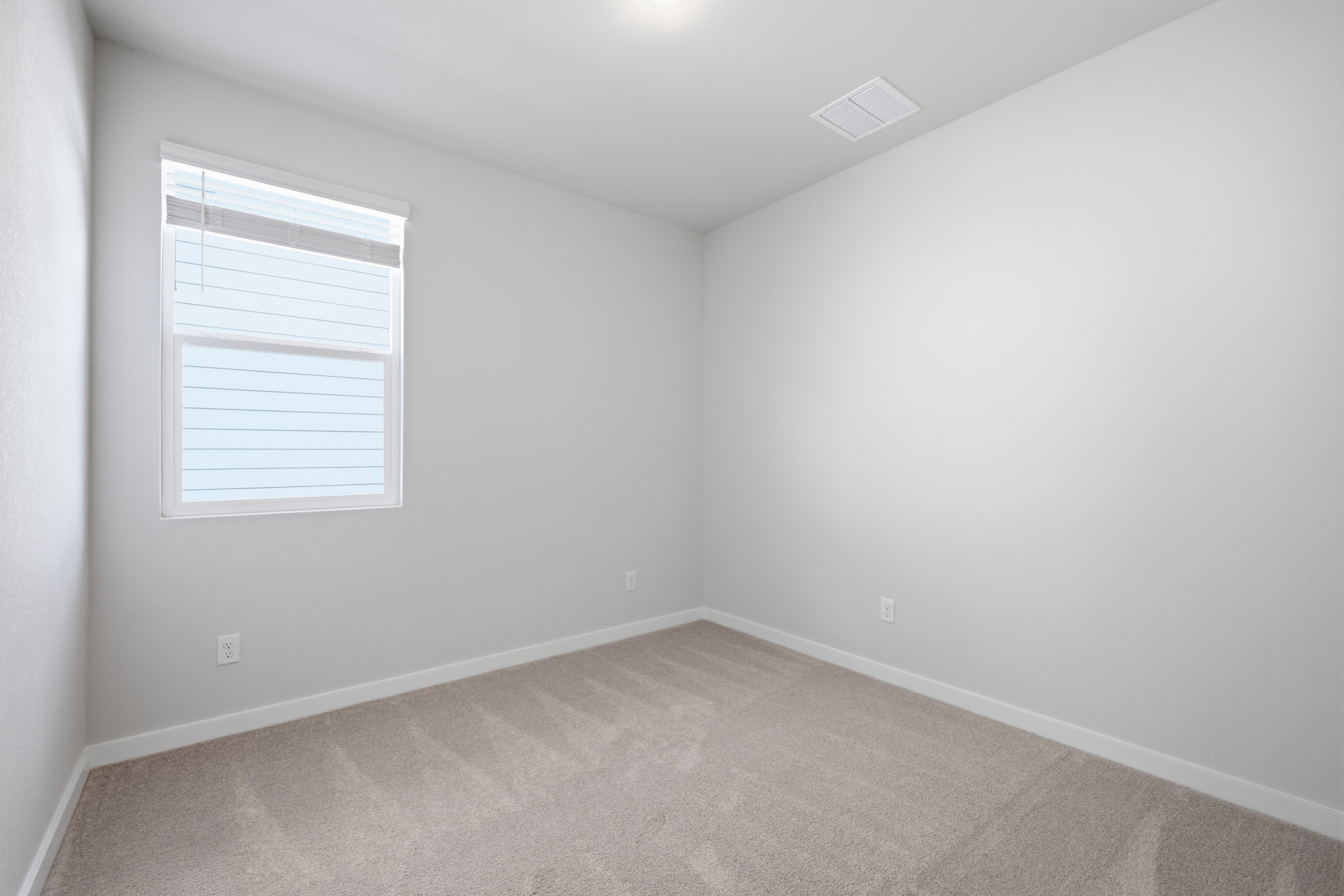A room with a carpet and a window.