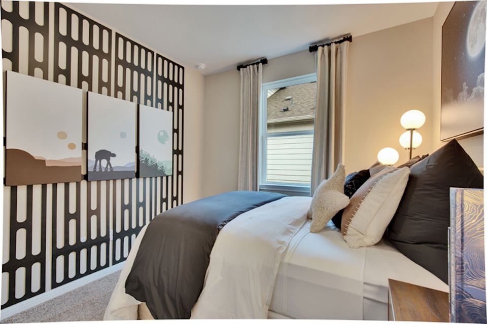 A bed in a room.