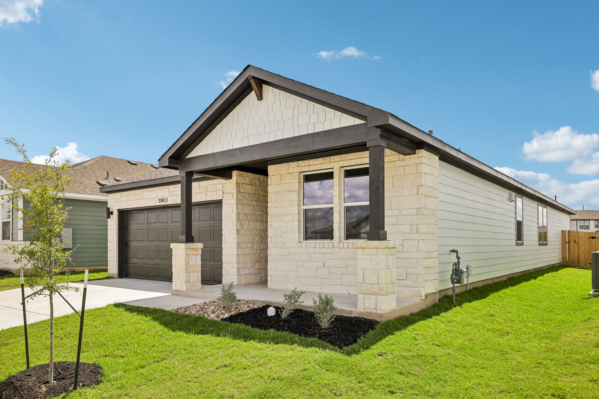 A house with a garage.