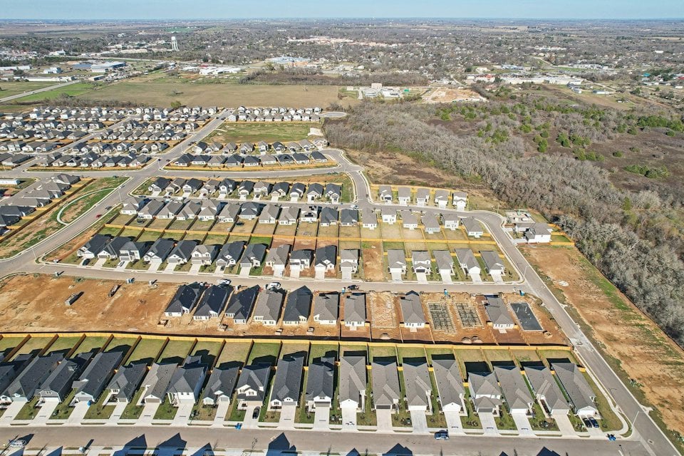 An aerial view of a city.
