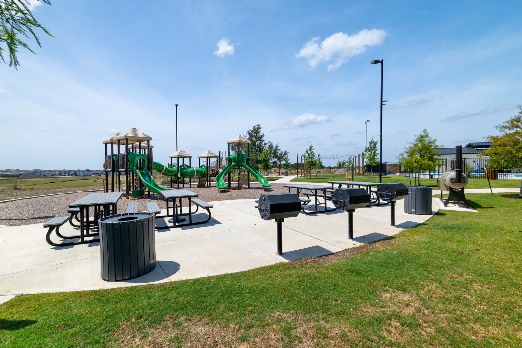 A playground with a slide.