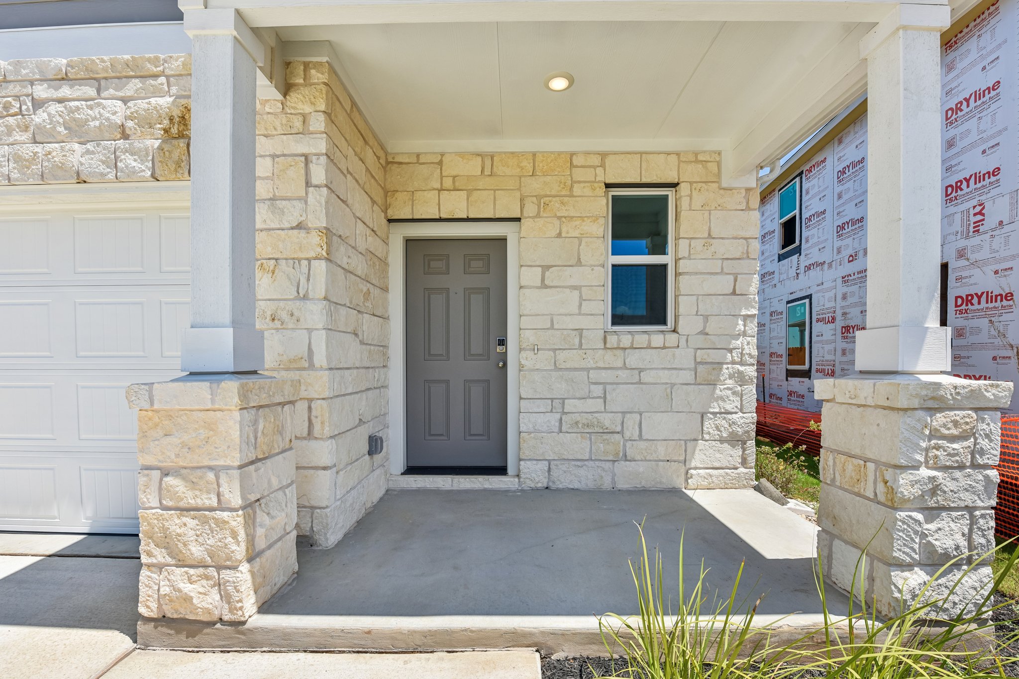 A building with a door and windows.